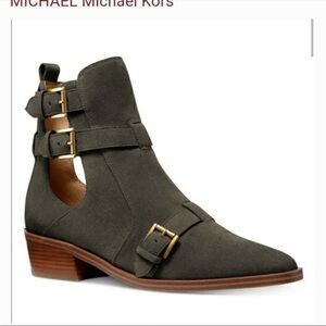 Michael Kors Dark Green Ankle Booties with Buckles